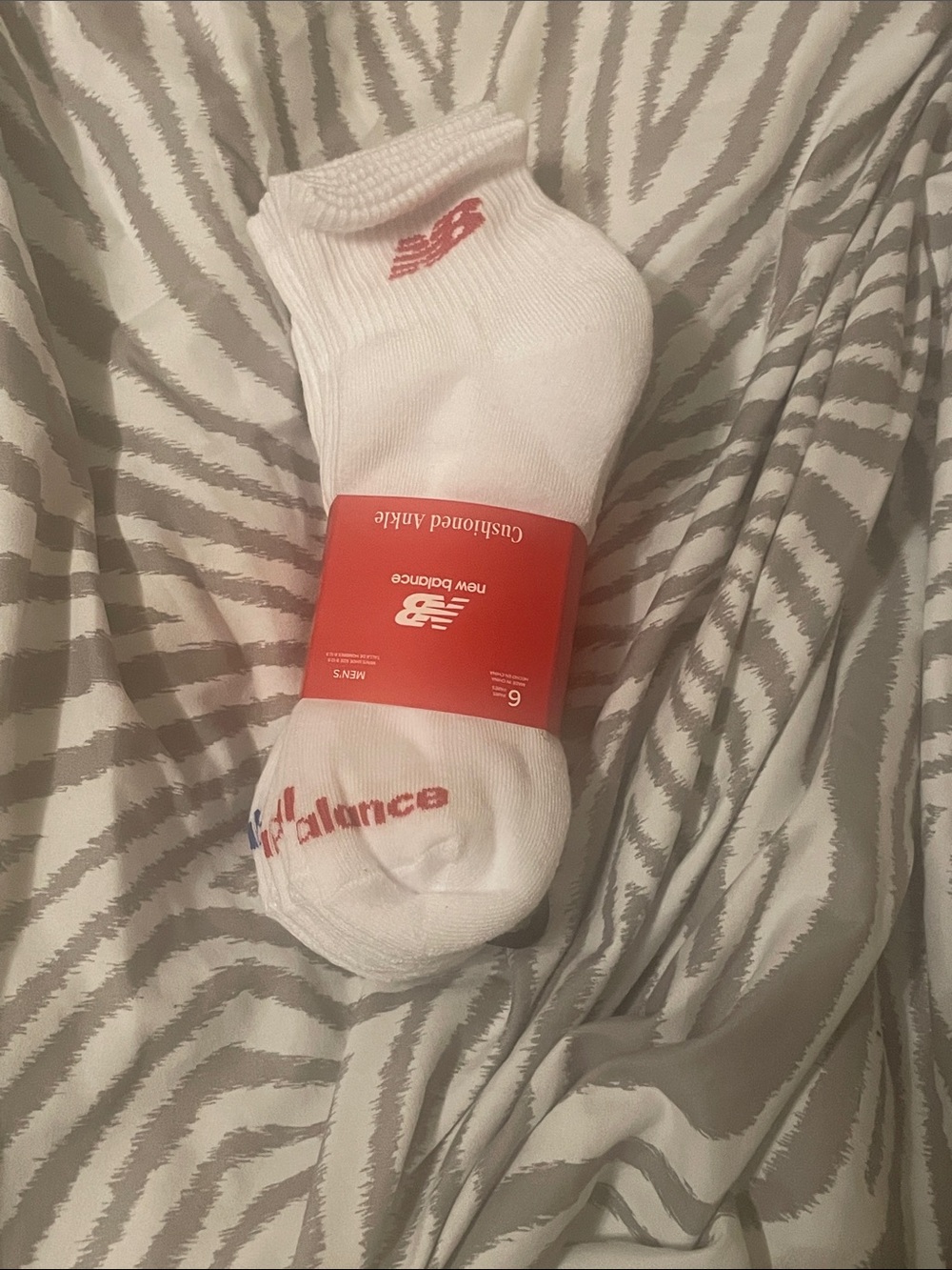 New Balance White Athletic Ankle Socks with Red Logo - 6 Pack
